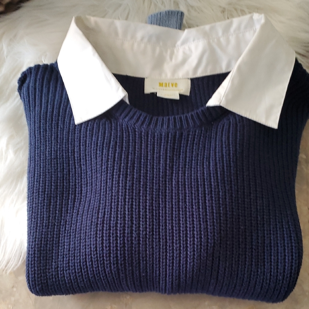 Maeve Navy and Light Blue Sweater with White Collar Shirt - Picture 13 of 14